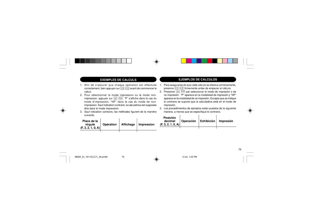 Sharp EL-1611E operation manual Exemples DE Calculs, Ejemplos DE Calculos 