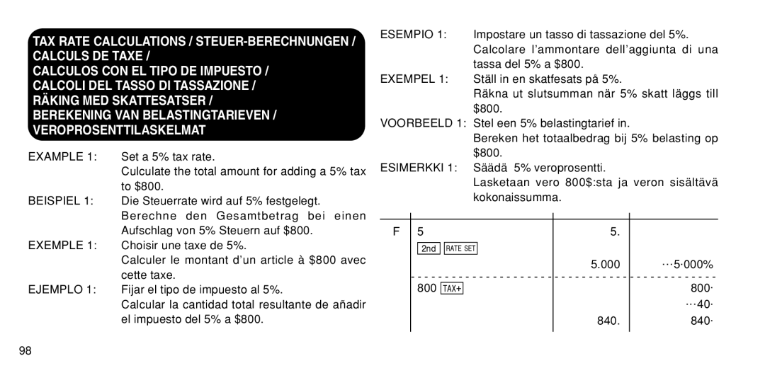 Sharp EL-1611P operation manual Esempio, Exempel, Esimerkki 