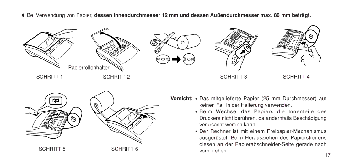 Sharp EL-1611P operation manual Papierrollenhalter 