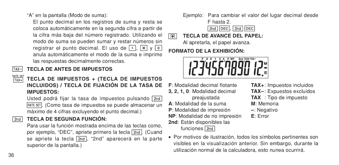 Sharp EL-1611P operation manual Tecla DE Segunda Función, Tecla DE Avance DEL Papel, Formato DE LA Exhibición 