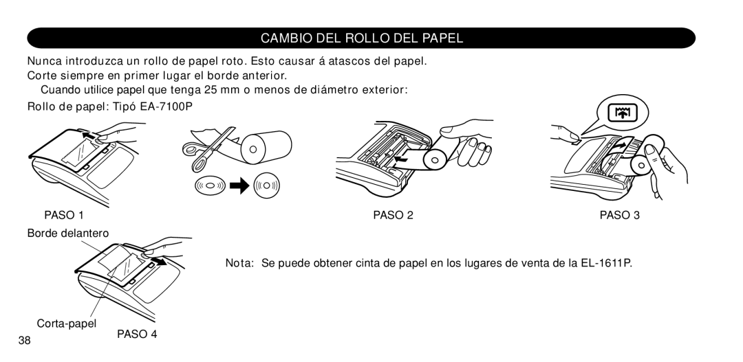 Sharp EL-1611P operation manual Cambio DEL Rollo DEL Papel, Paso 1PASO 2PASO 