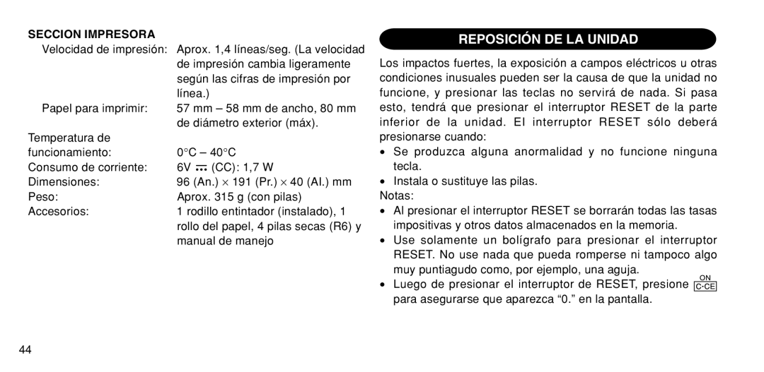 Sharp EL-1611P operation manual Reposición DE LA Unidad, Seccion Impresora 