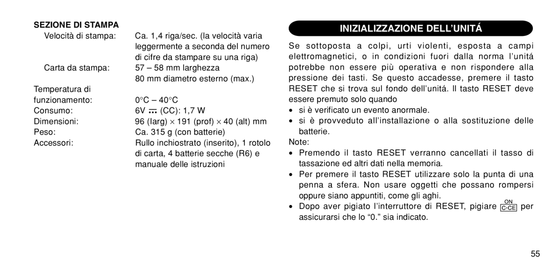 Sharp EL-1611P operation manual Inizializzazione DELL’UNITÁ, Sezione DI Stampa 