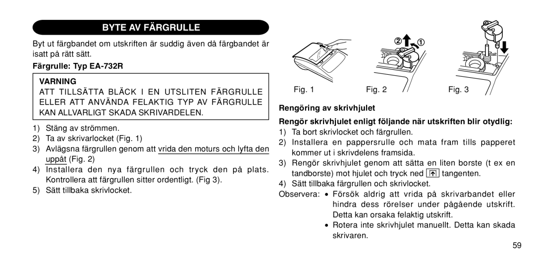 Sharp EL-1611P operation manual Byte AV Färgrulle, Färgrulle Typ EA-732R, Varning 