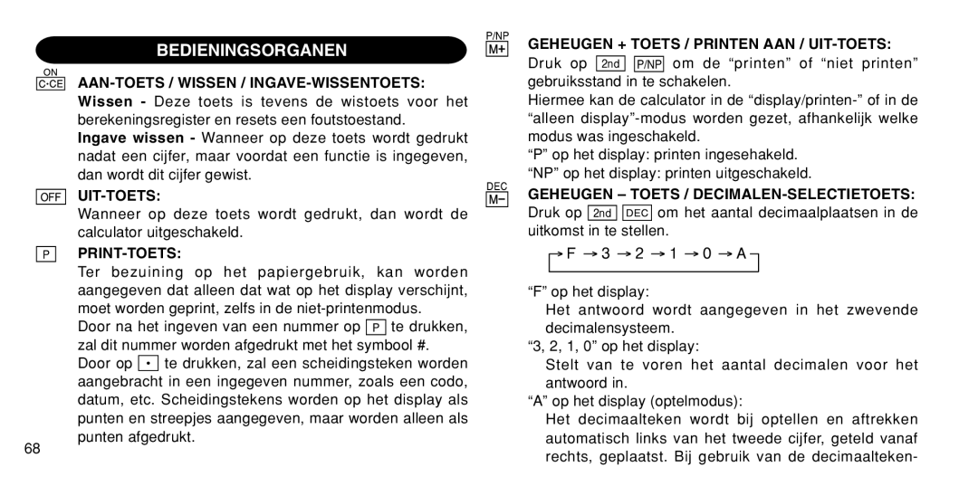 Sharp EL-1611P operation manual Bedieningsorganen 