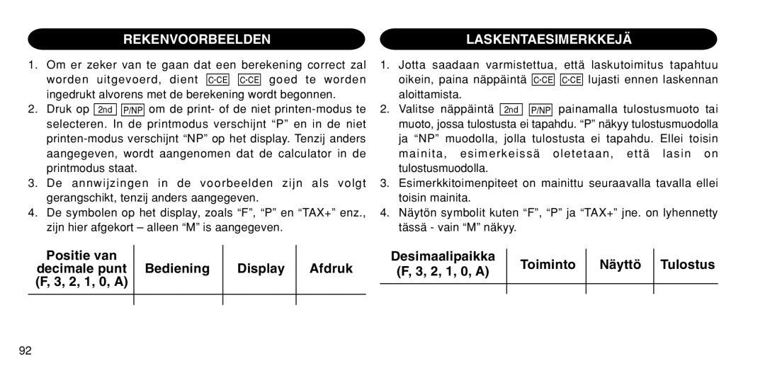 Sharp EL-1611P operation manual Rekenvoorbeelden, Laskentaesimerkkejä 