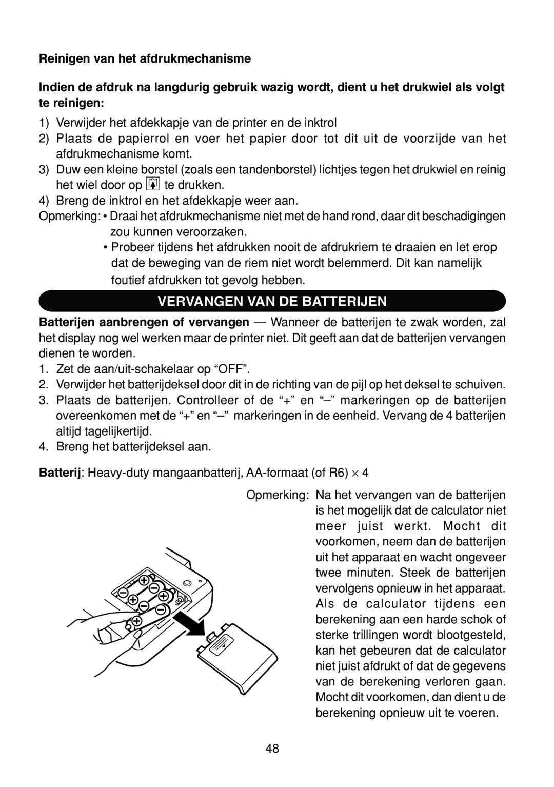 Sharp EL-1801C operation manual Vervangen VAN DE Batterijen 