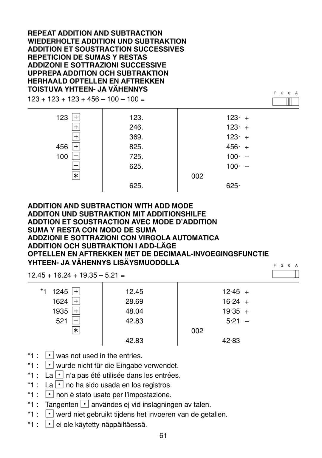 Sharp EL-1801C operation manual Användes ej vid inslagningen av talen 