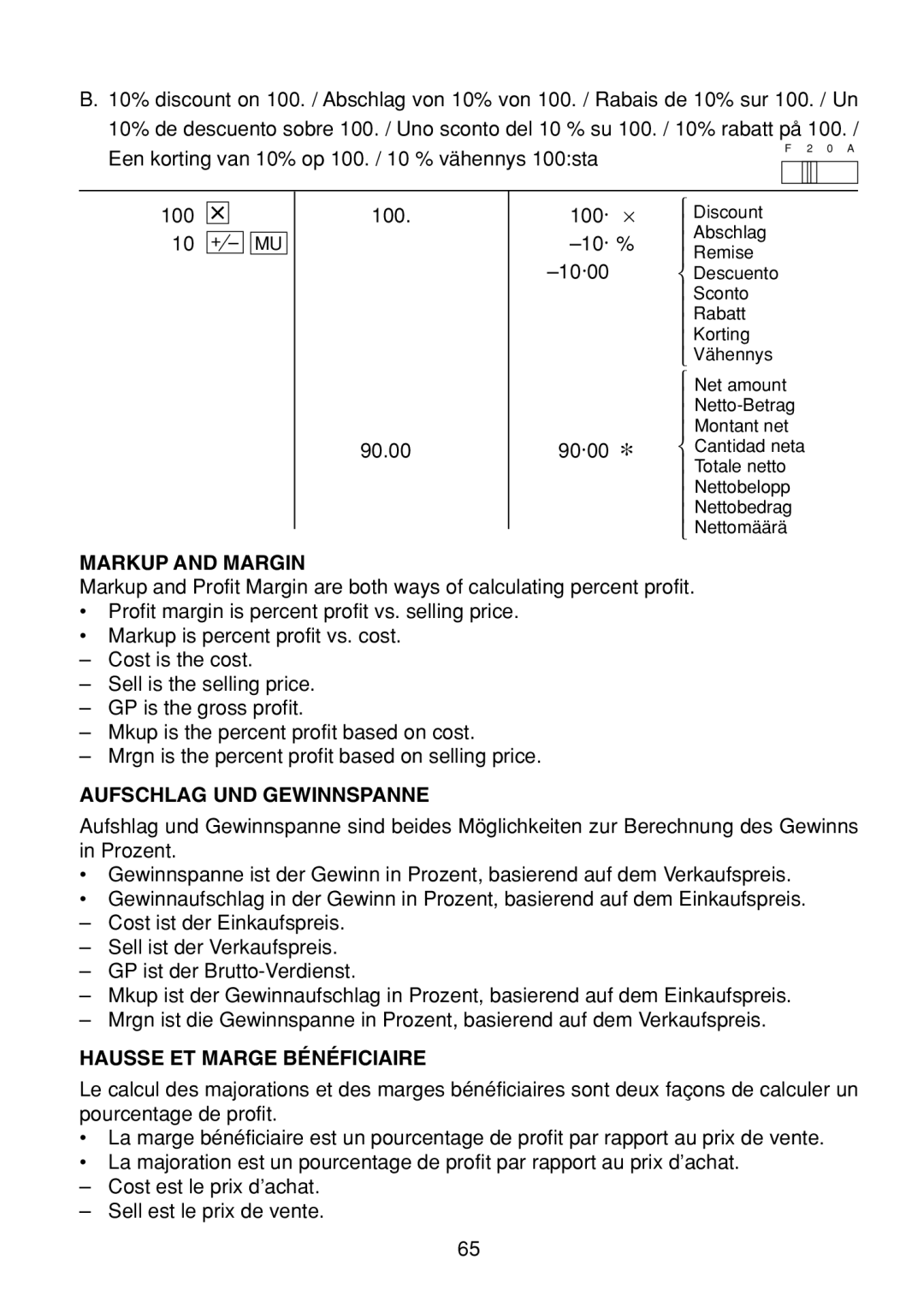 Sharp EL-1801C operation manual Markup and Margin, Aufschlag UND Gewinnspanne, Hausse ET Marge Bénéficiaire 