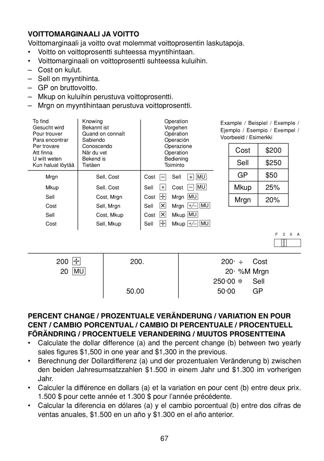 Sharp EL-1801C operation manual Voittomarginaali JA Voitto 