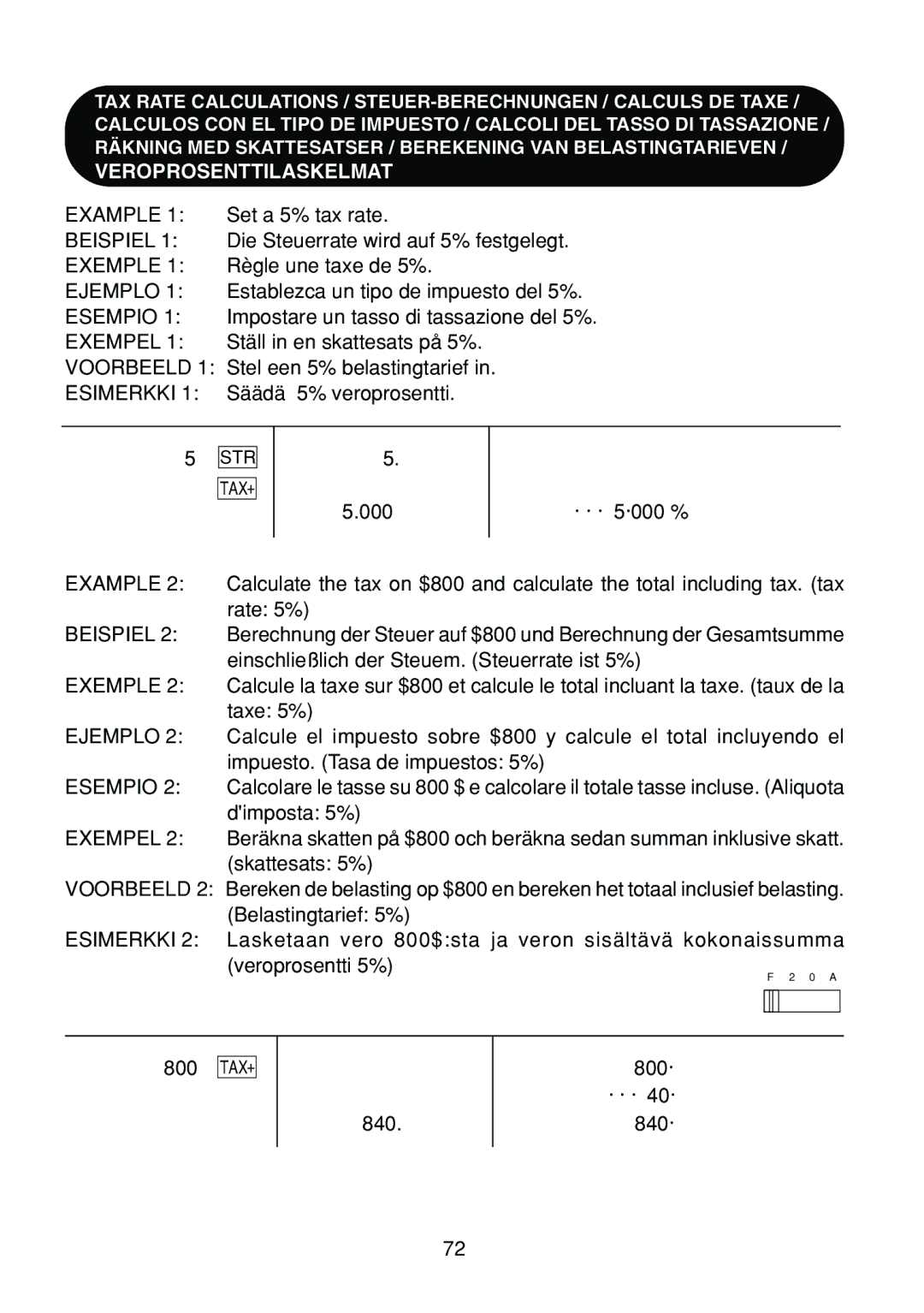 Sharp EL-1801C operation manual Veroprosenttilaskelmat 