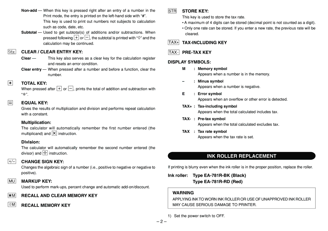 Sharp EL-1801C operation manual INK Roller Replacement 