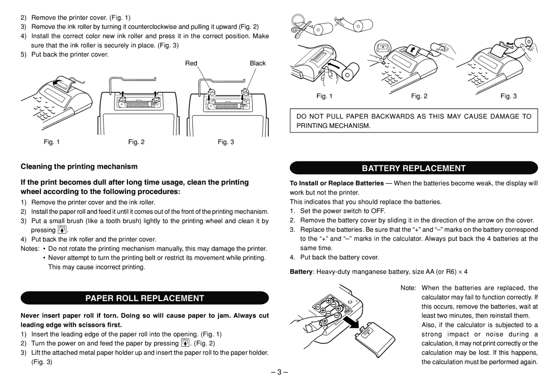 Sharp EL-1801C operation manual Paper Roll Replacement, Battery Replacement 