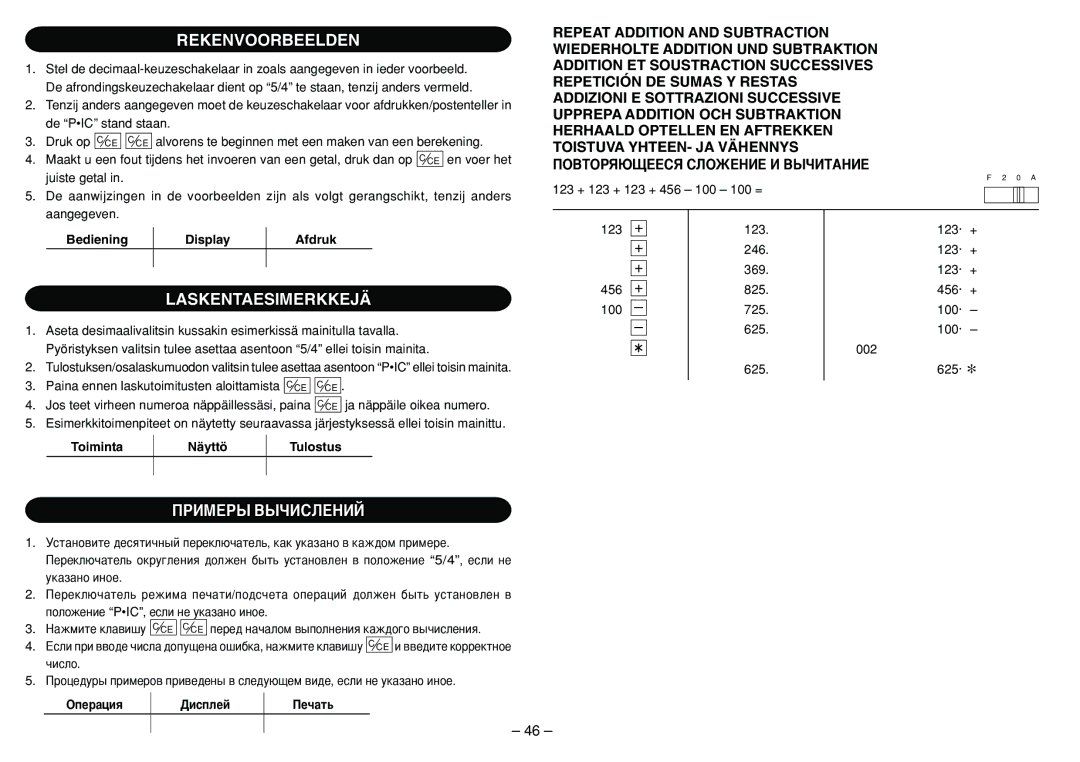 Sharp EL-1801C operation manual Rekenvoorbeelden, Laskentaesimerkkejä 