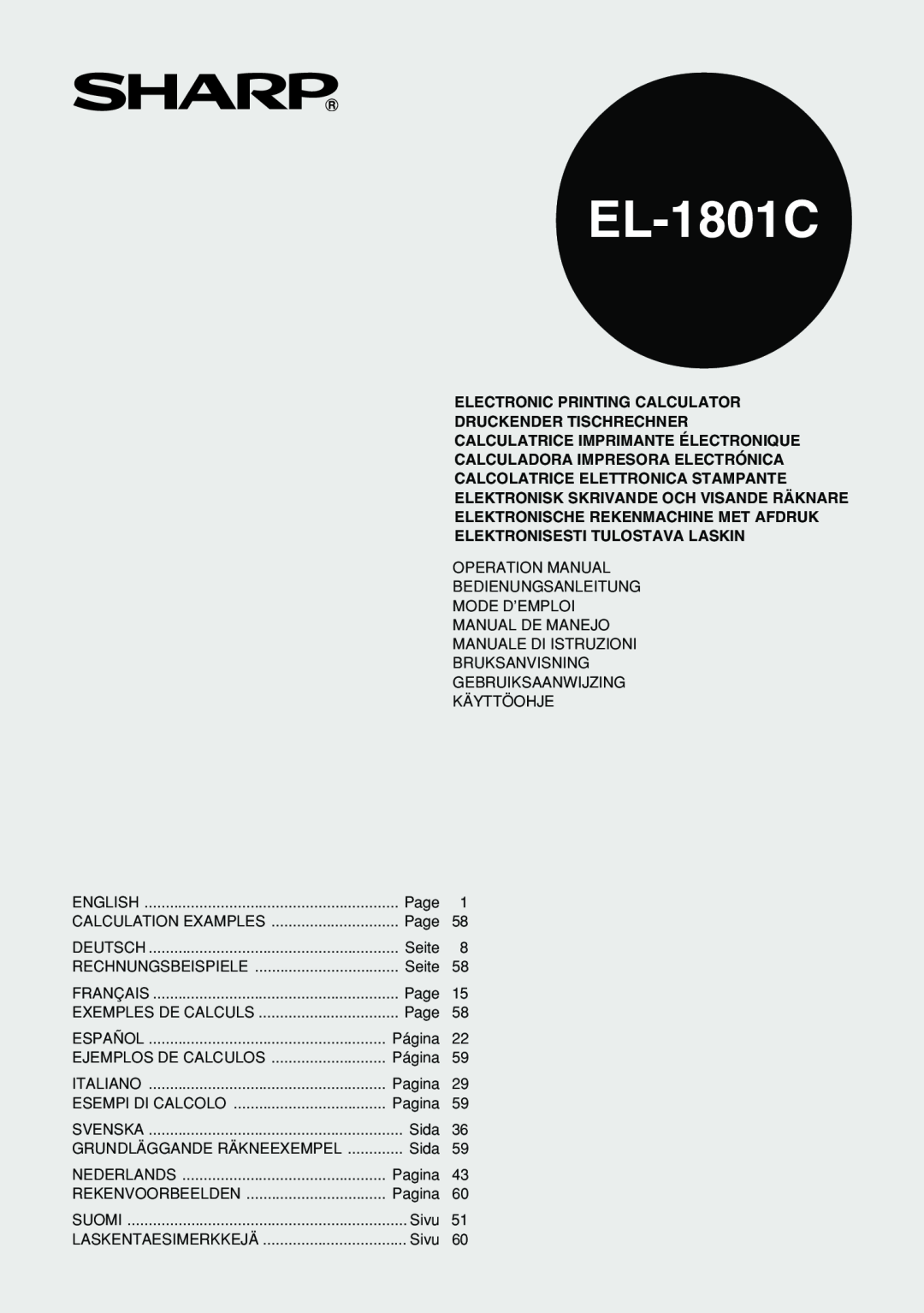 Sharp EL-1801C operation manual 