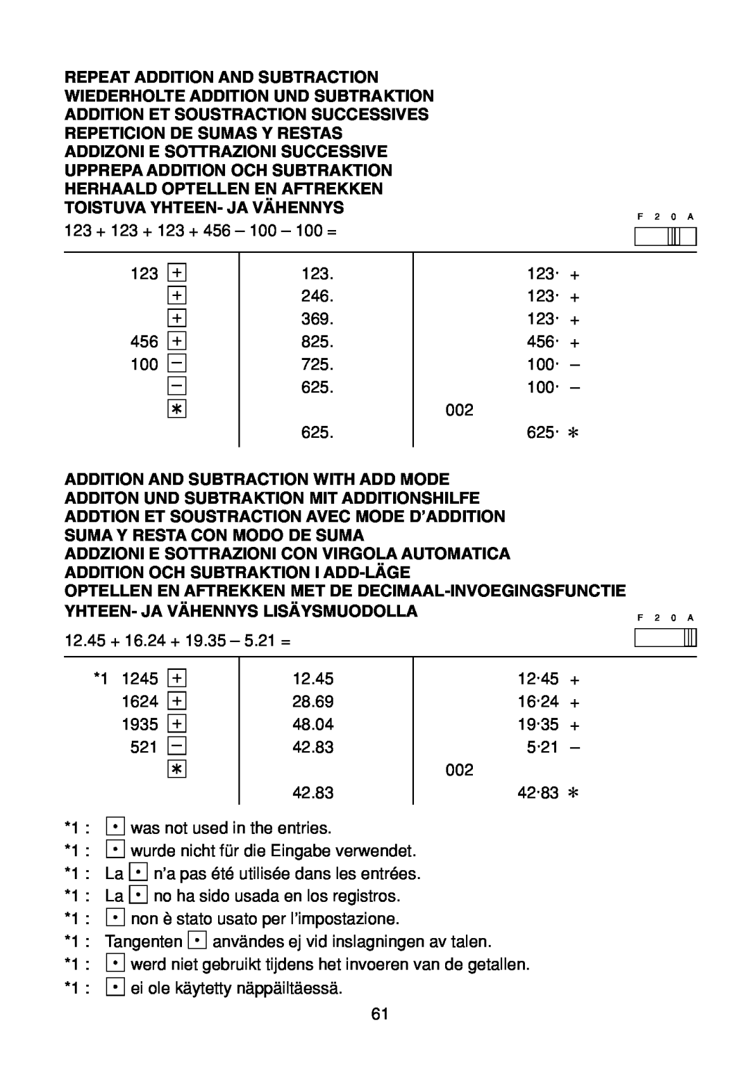Sharp EL-1801C Repeat Addition And Subtraction Wiederholte Addition Und Subtraktion, Yhteen- Ja Vähennys Lisäysmuodolla 