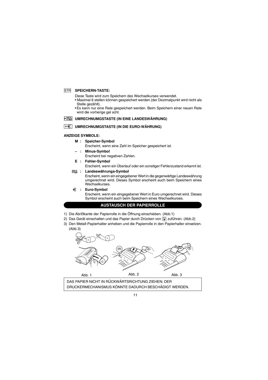 Sharp EL-1801E operation manual Austausch DER Papierrolle, Speichern-Taste 