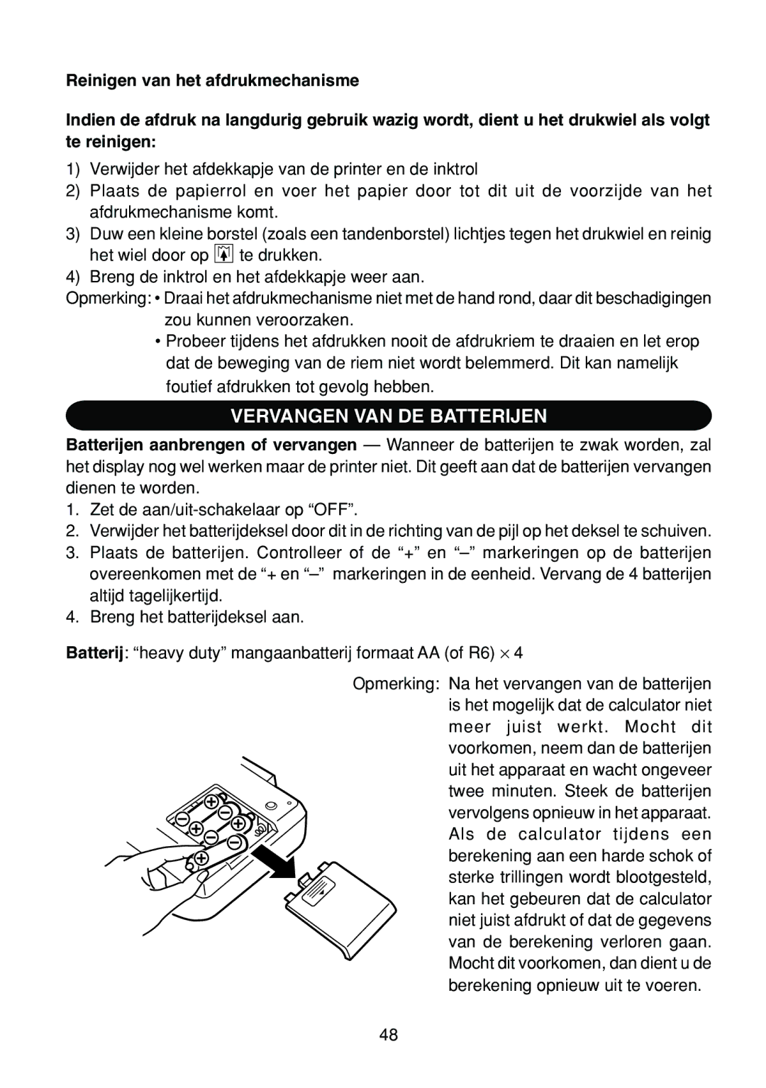 Sharp EL-1801E operation manual Vervangen VAN DE Batterijen 