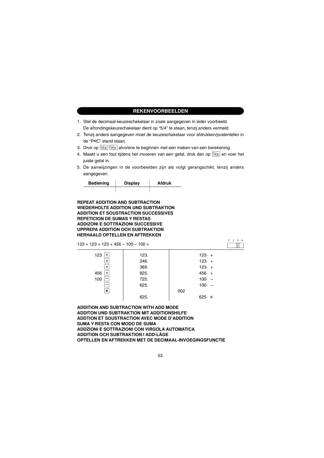 Sharp EL-1801E operation manual Rekenvoorbeelden, Bediening Display Afdruk 