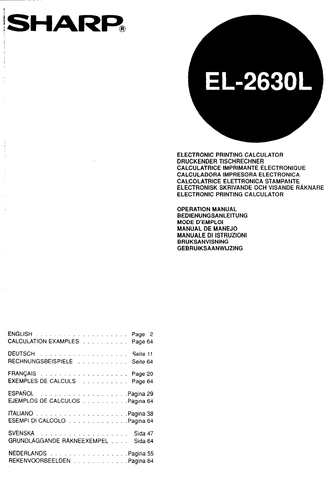 Sharp EL-2630L manual 