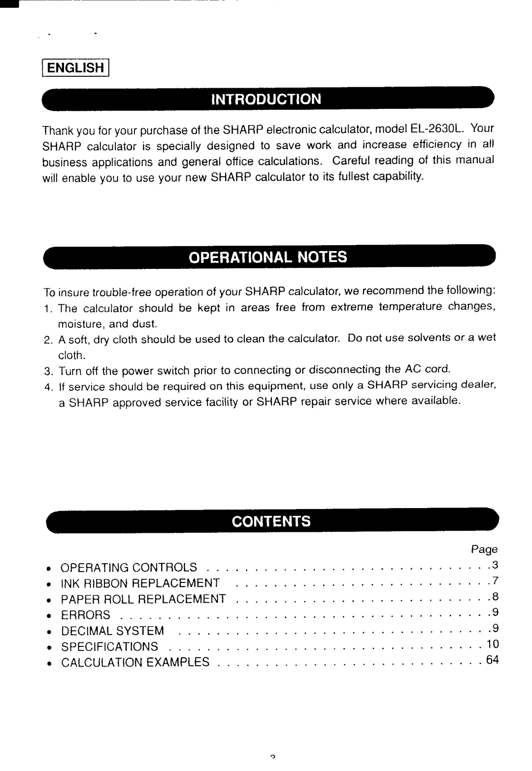 Sharp EL-2630L manual 