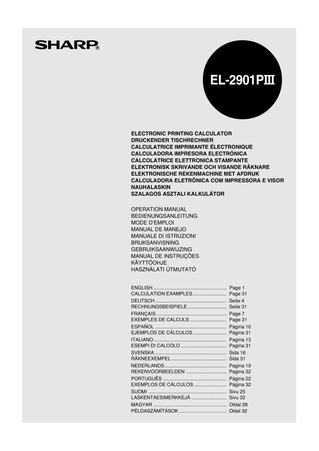 Sharp EL-2901PIII operation manual 