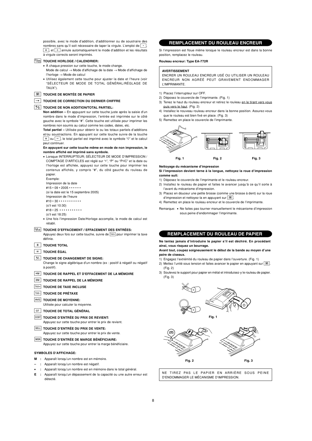 Sharp EL-2901PIII operation manual Remplacement DU Rouleau Encreur, Remplacement DU Rouleau DE Papier 