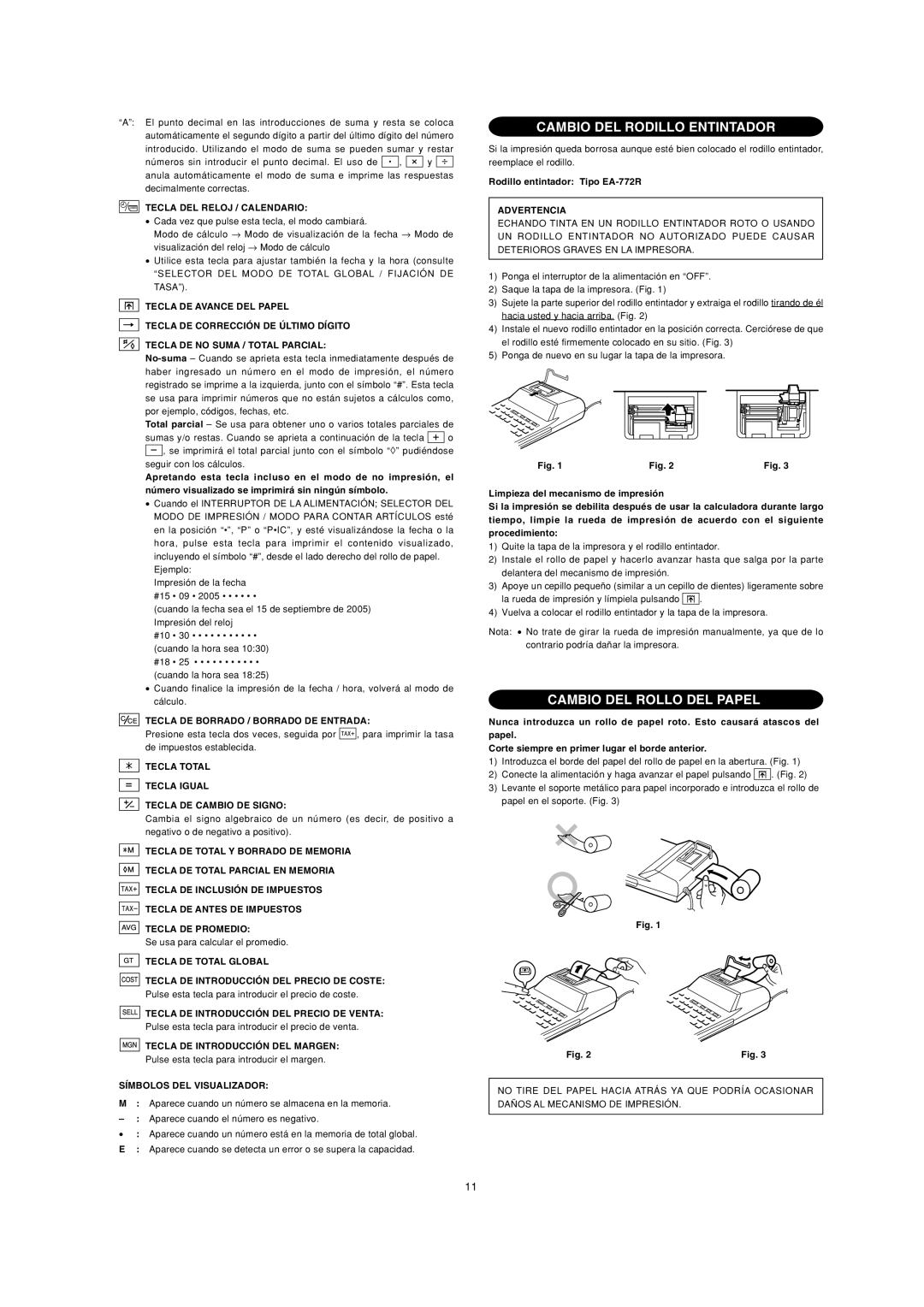 Sharp EL-2901PIII operation manual Cambio DEL Rodillo Entintador, Cambio DEL Rollo DEL Papel 