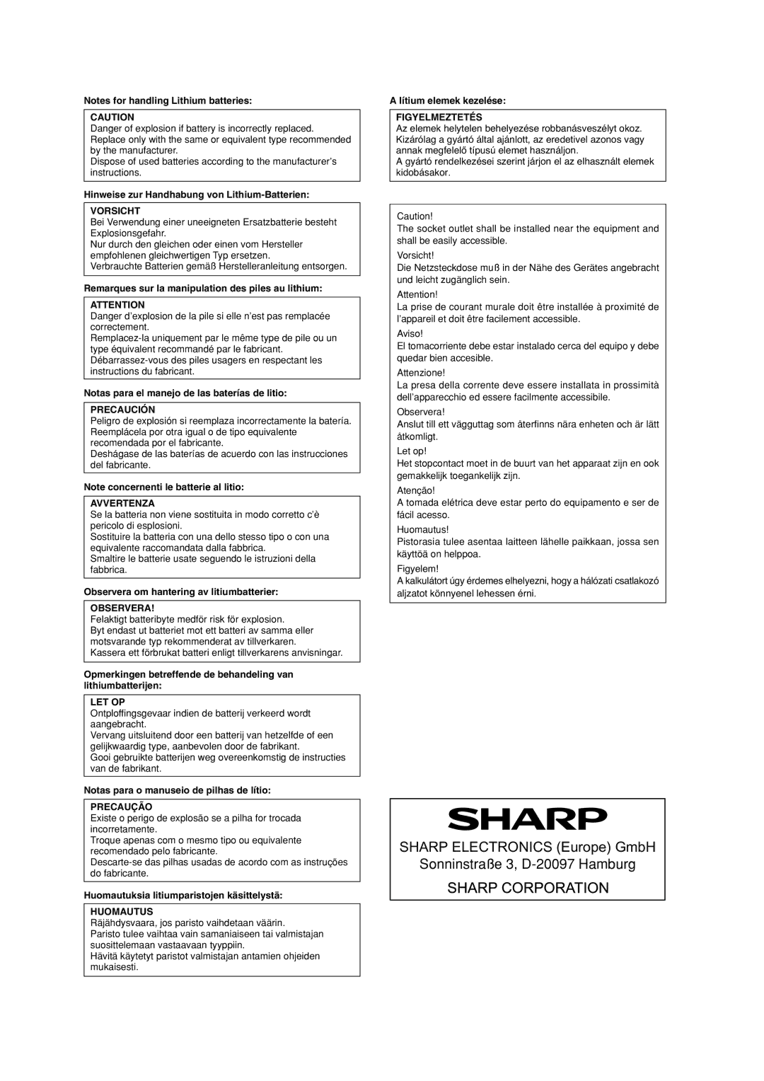 Sharp EL-2901PIII operation manual Sharp Electronics Europe GmbH 