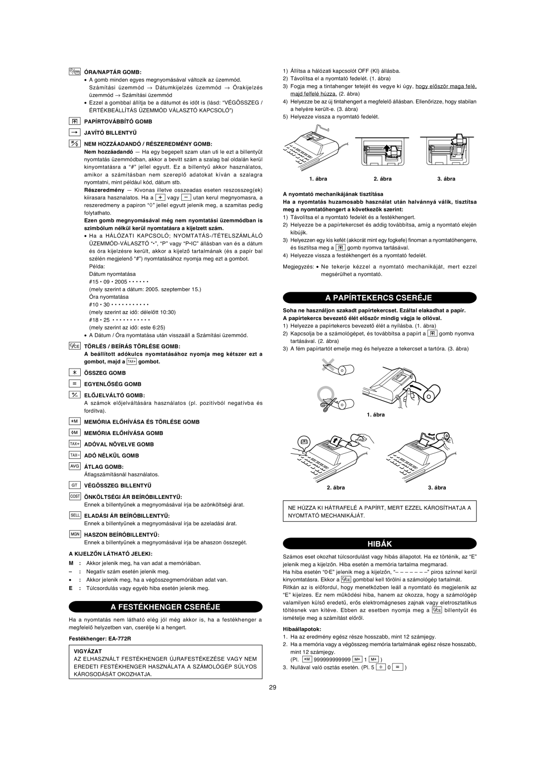 Sharp EL-2901PIII operation manual Festékhenger Cseréje 