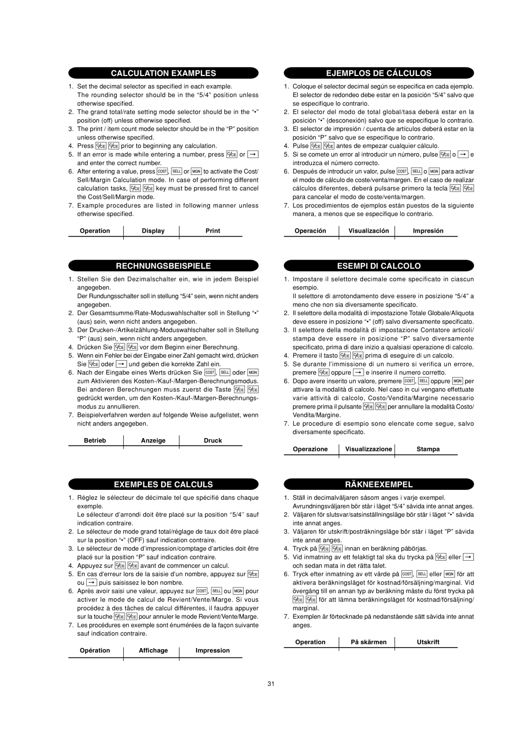 Sharp EL-2901PIII operation manual Calculation Examples 