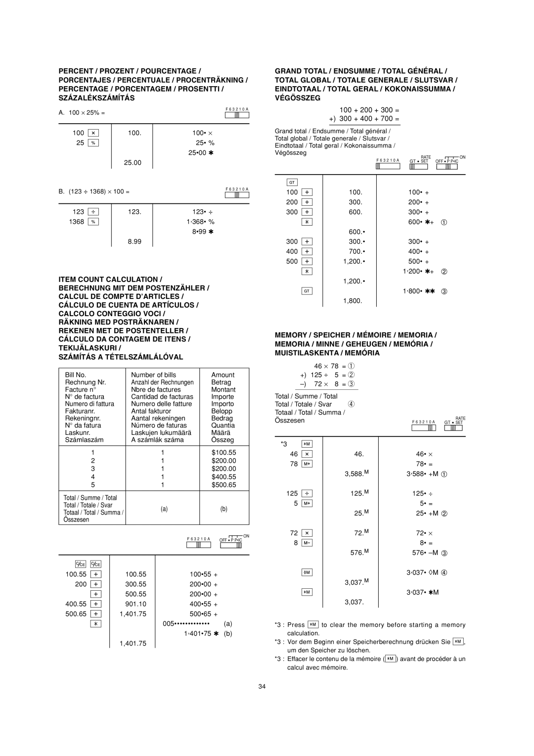 Sharp EL-2901PIII operation manual 100 + 200 + 300 = + 300 + 400 + 700 = 