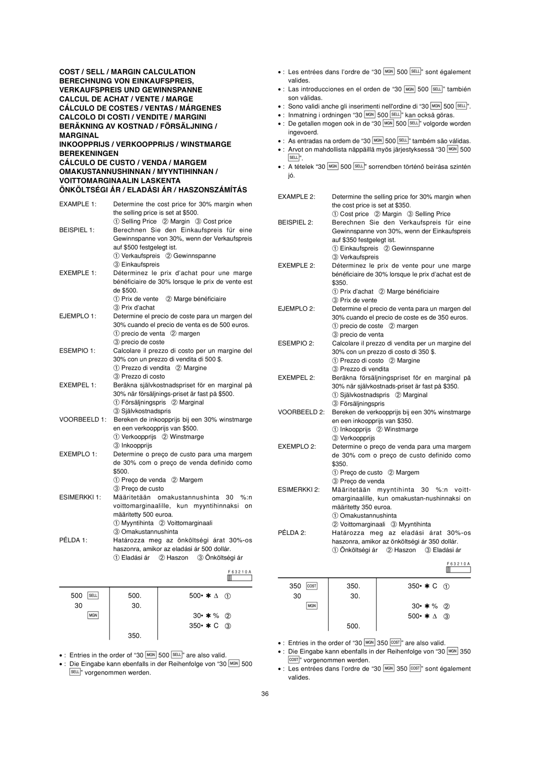 Sharp EL-2901PIII operation manual 500 500 ∆ 30 % 350 C 