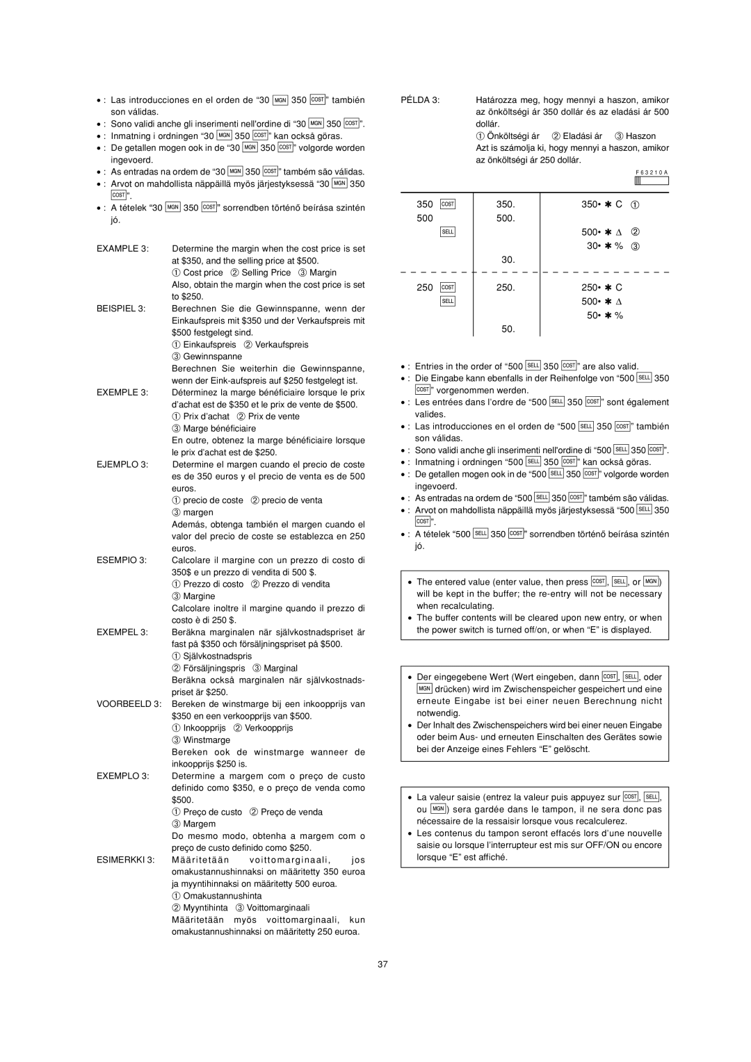 Sharp EL-2901PIII operation manual 350 350 C 500 500 ∆ 30 % 250 250 C 50 % 