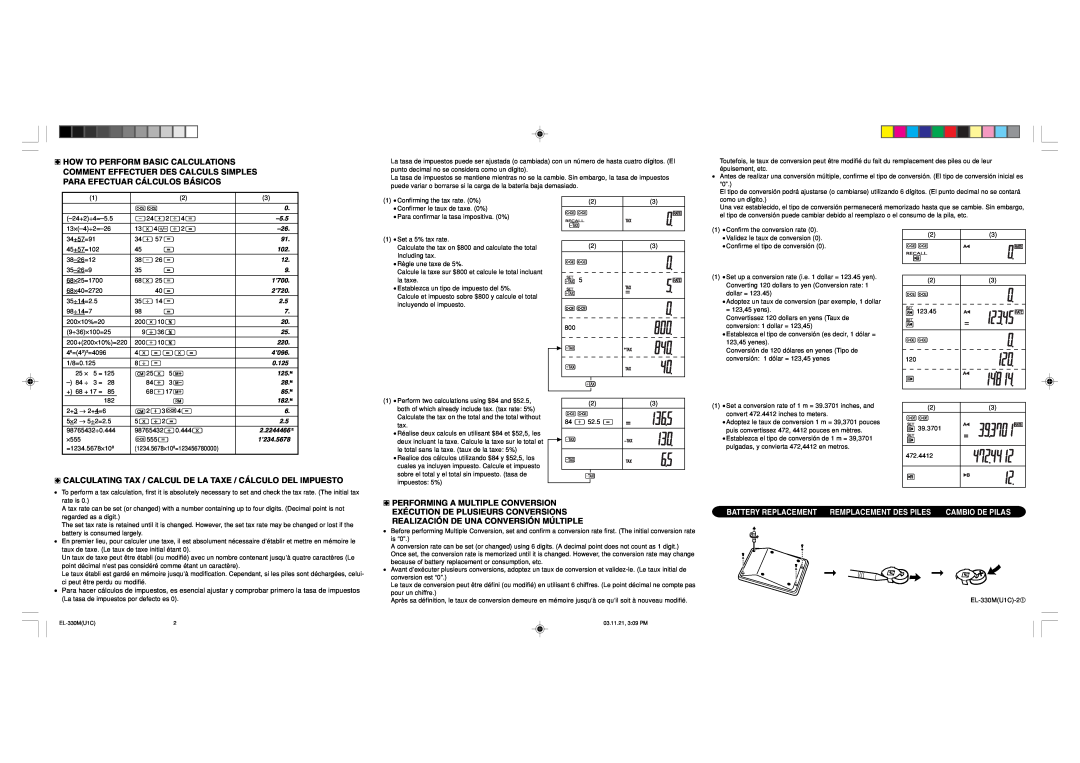 Sharp EL-330M Calculating Tax / Calcul De La Taxe / Cálculo Del Impuesto, Realización De Una Conversión Múltiple, 1’700 