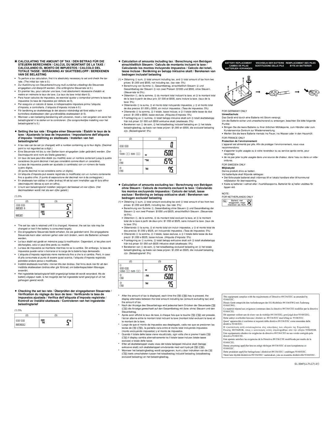 Sharp EL-334F specifications Umweltschutz, Protection de l’environnement, Miljö skydd 