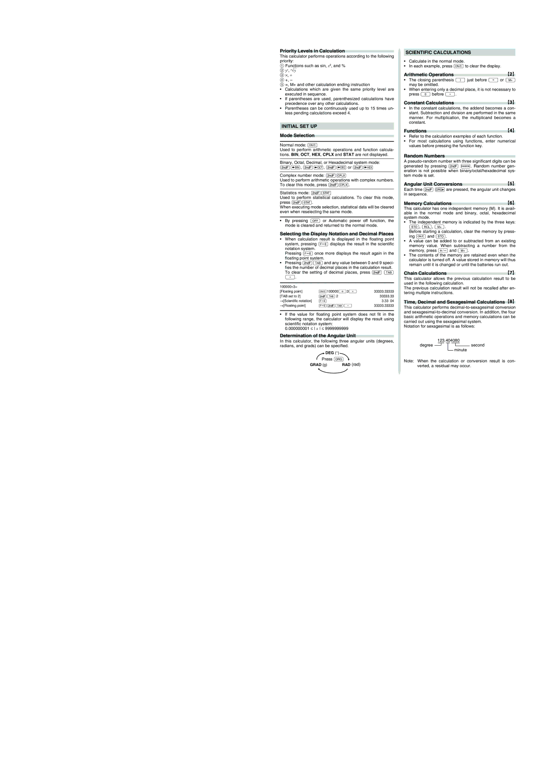 Sharp EL-501W, EL501WBBK operation manual Initial SET UP, Scientific Calculations 