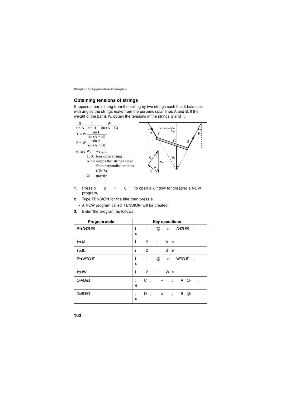 Sharp EL-5250, EL-5230 operation manual Obtaining tensions of strings, 102 