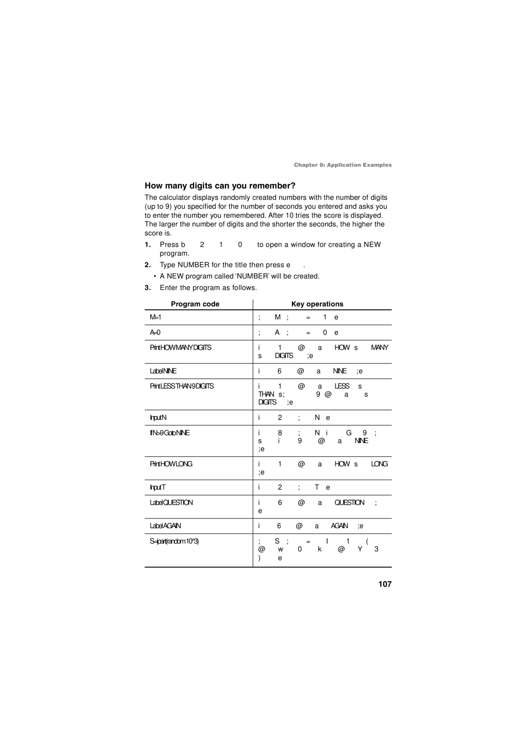 Sharp EL-5230, EL-5250 operation manual How many digits can you remember?, 107 