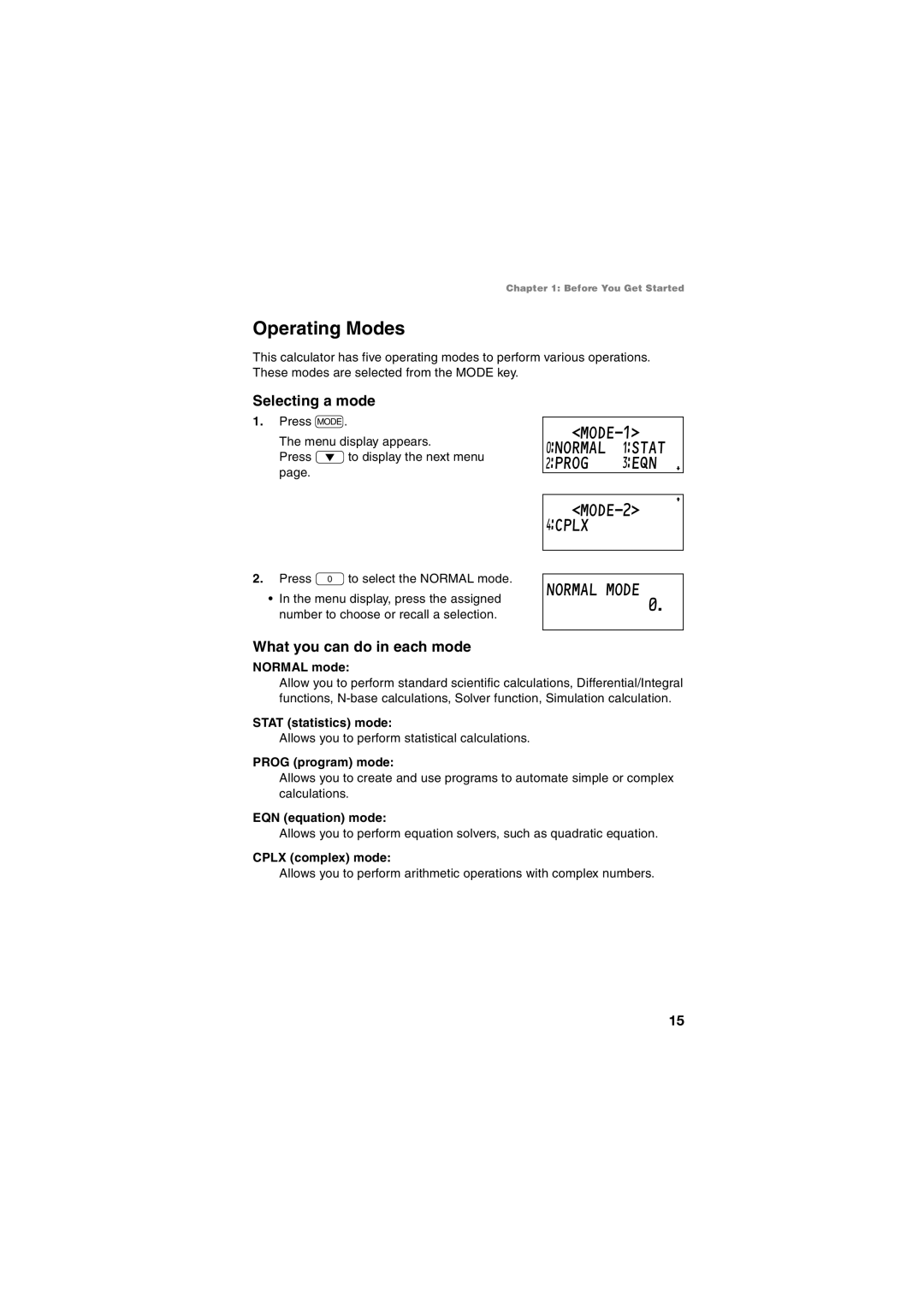 Sharp EL-5230, EL-5250 operation manual Operating Modes, Selecting a mode, What you can do in each mode 