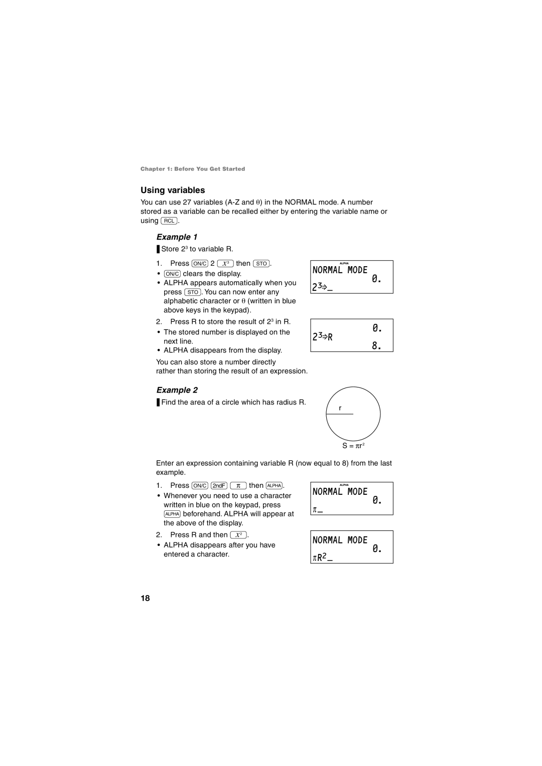 Sharp EL-5250, EL-5230 operation manual „Òr, Normal Mode 0. π Normal Mode 0. πRŒ, Using variables 