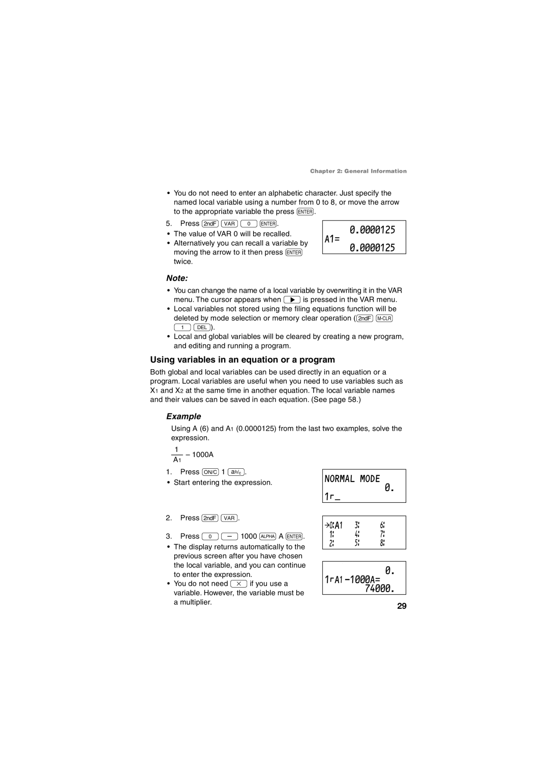 Sharp EL-5230, EL-5250 operation manual A1=, ¬ƒA¡ ¤ ﬁ, Using variables in an equation or a program 