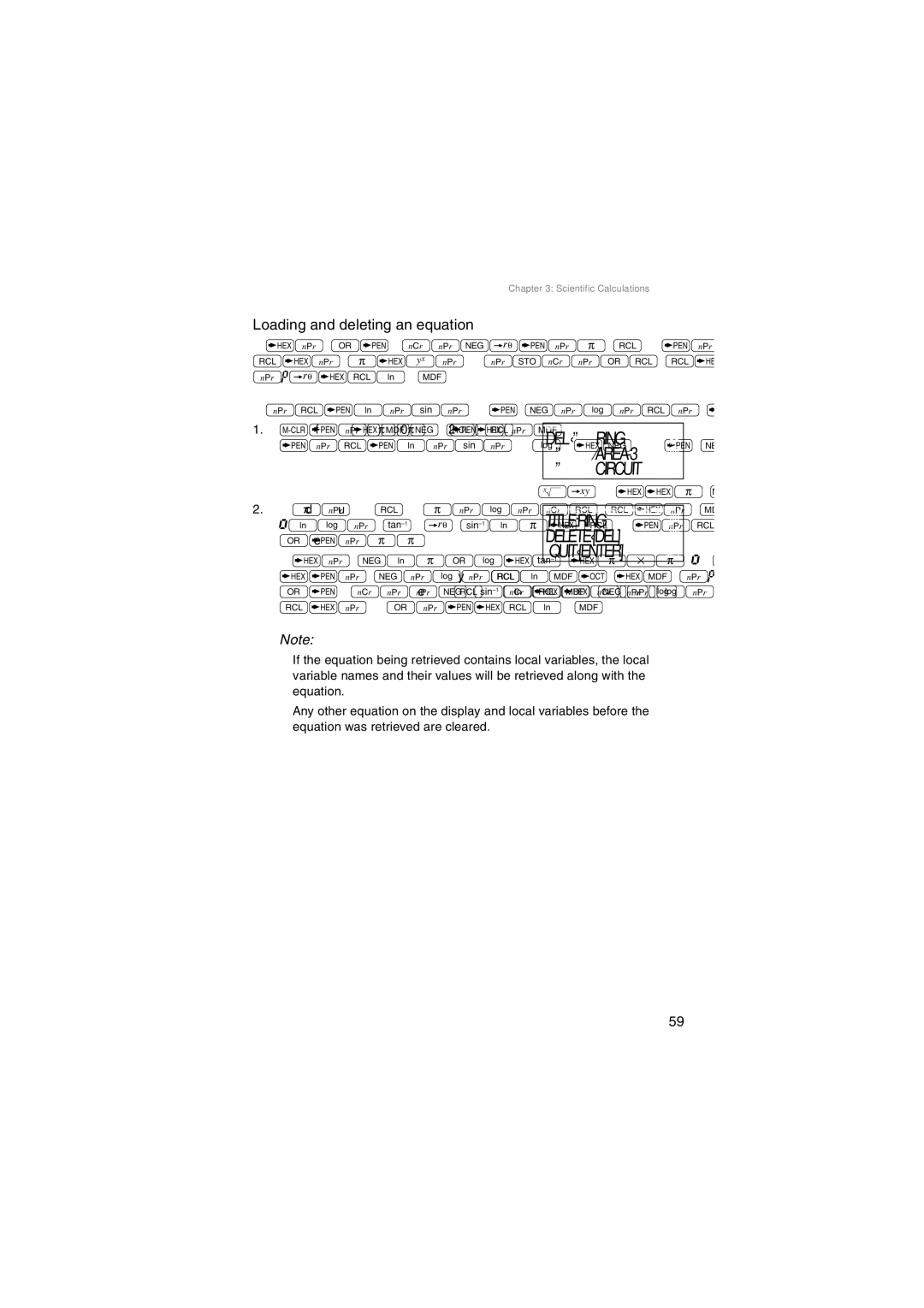 Sharp EL-5230, EL-5250 operation manual Loading and deleting an equation, Titlering DELETE¬DEL QUIT¬ENTER 