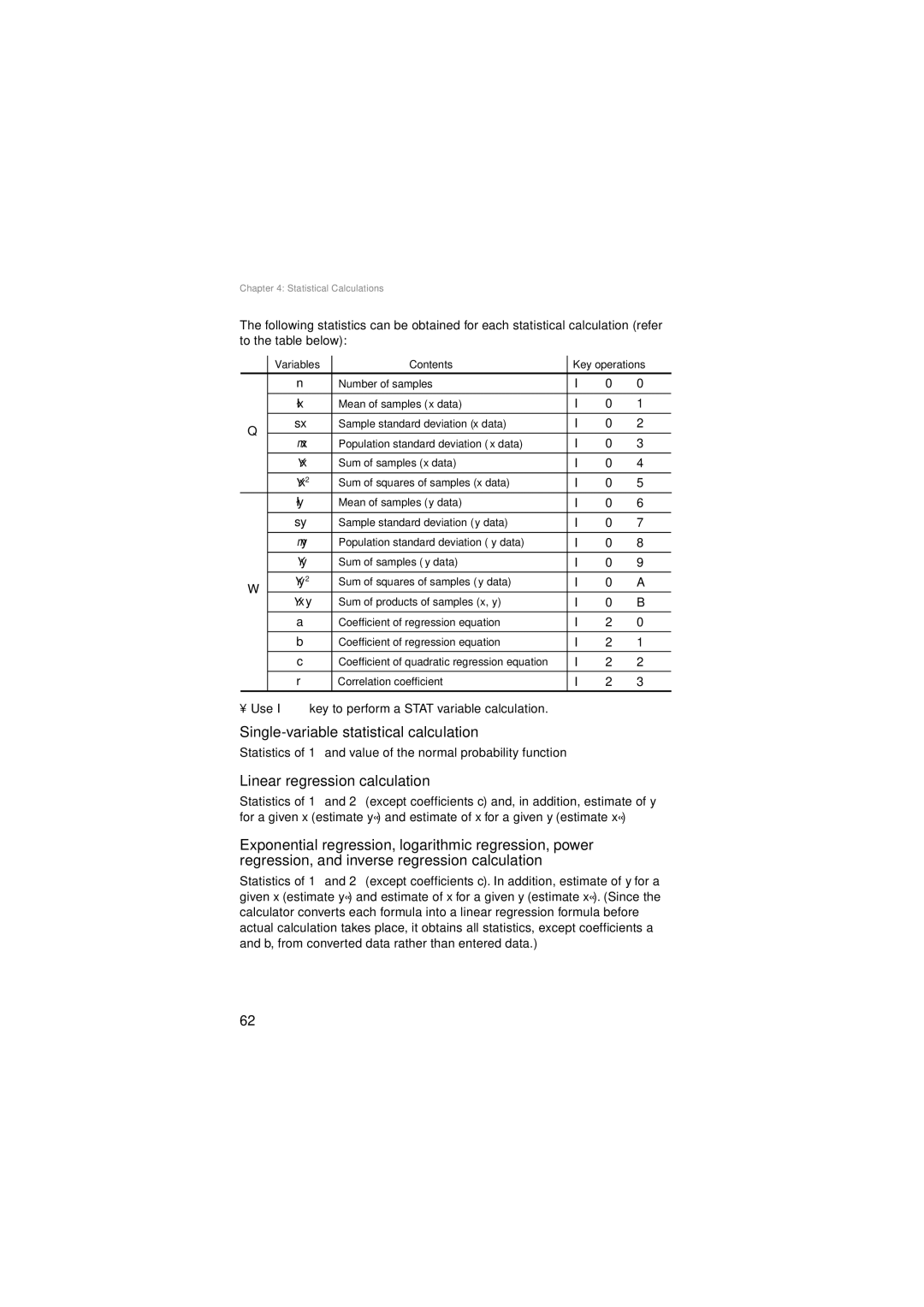 Sharp EL-5250, EL-5230 operation manual Single-variable statistical calculation, Linear regression calculation 