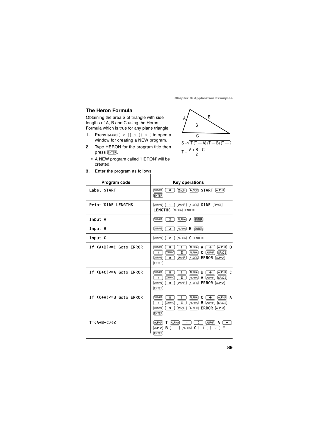 Sharp EL-5230, EL-5250 operation manual Heron Formula 