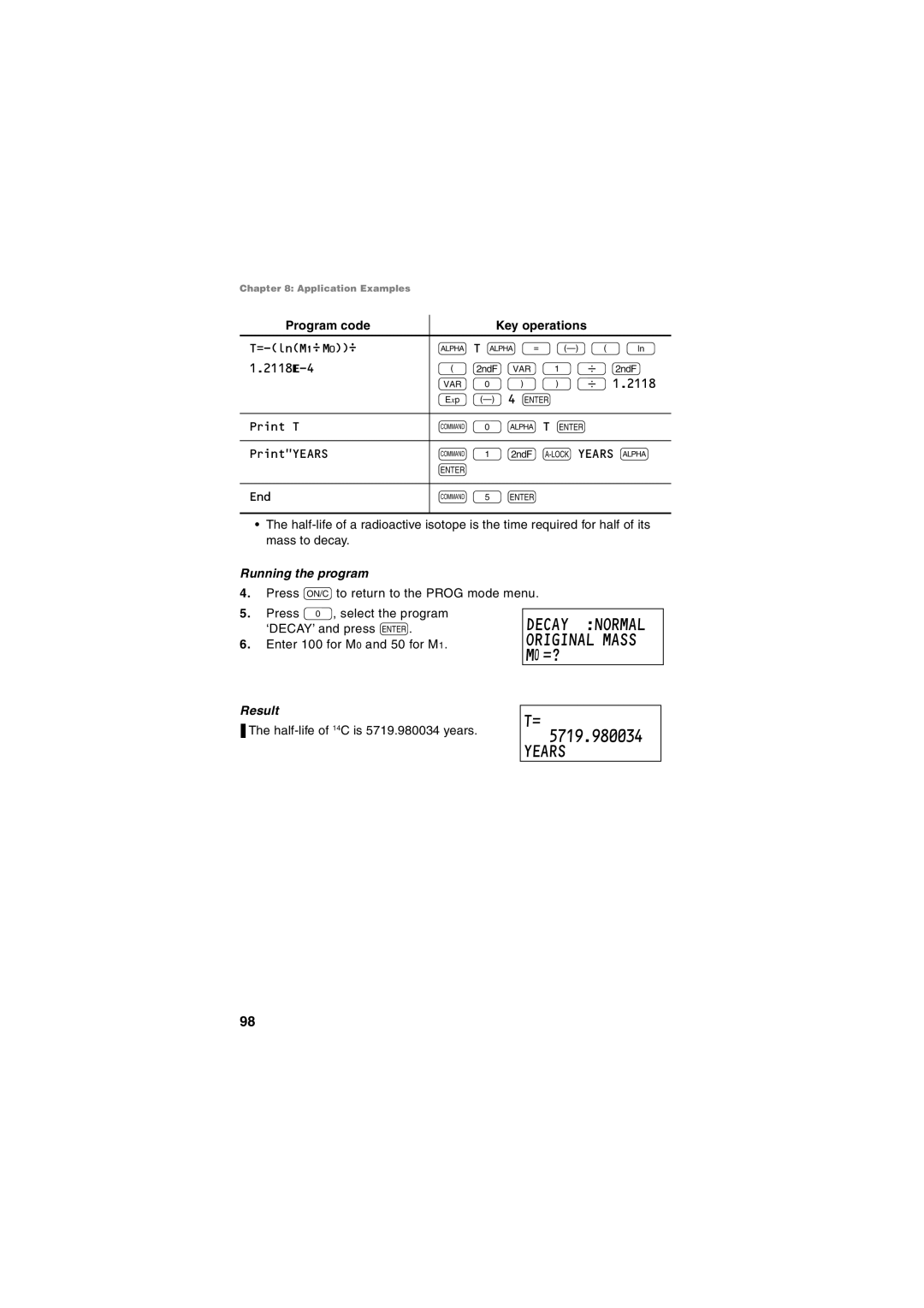 Sharp EL-5250, EL-5230 operation manual Decay Normal, Original Mass, Mº=?, Years 