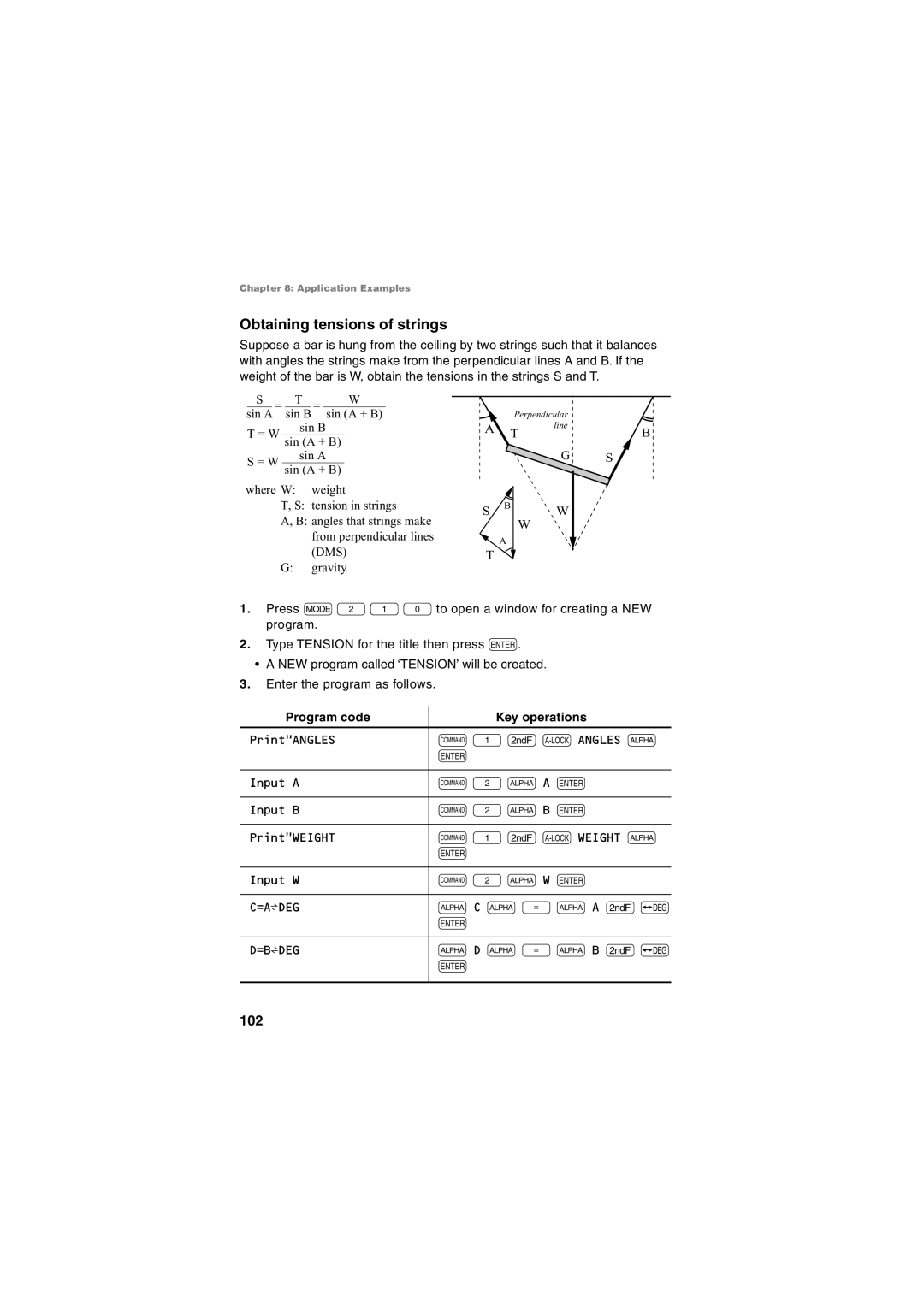 Sharp EL-5250, EL-5230 operation manual Obtaining tensions of strings, 102 