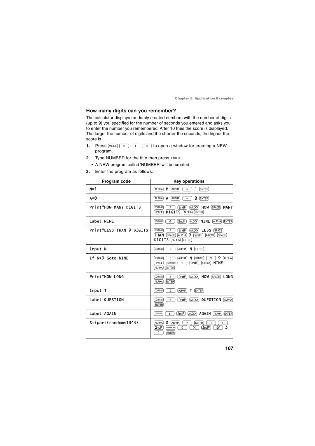 Sharp EL-5230, EL-5250 operation manual How many digits can you remember?, 107 