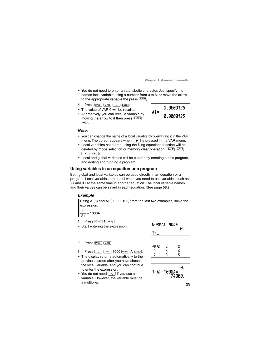 Sharp EL-5230, EL-5250 operation manual A1=, ¬ƒA¡ ¤ ﬁ, Using variables in an equation or a program 