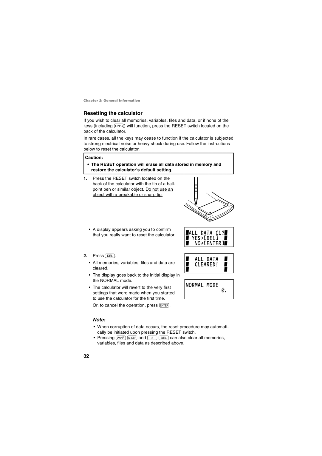 Sharp EL-5250, EL-5230 operation manual ALL Data z CLEARED! z, Resetting the calculator 